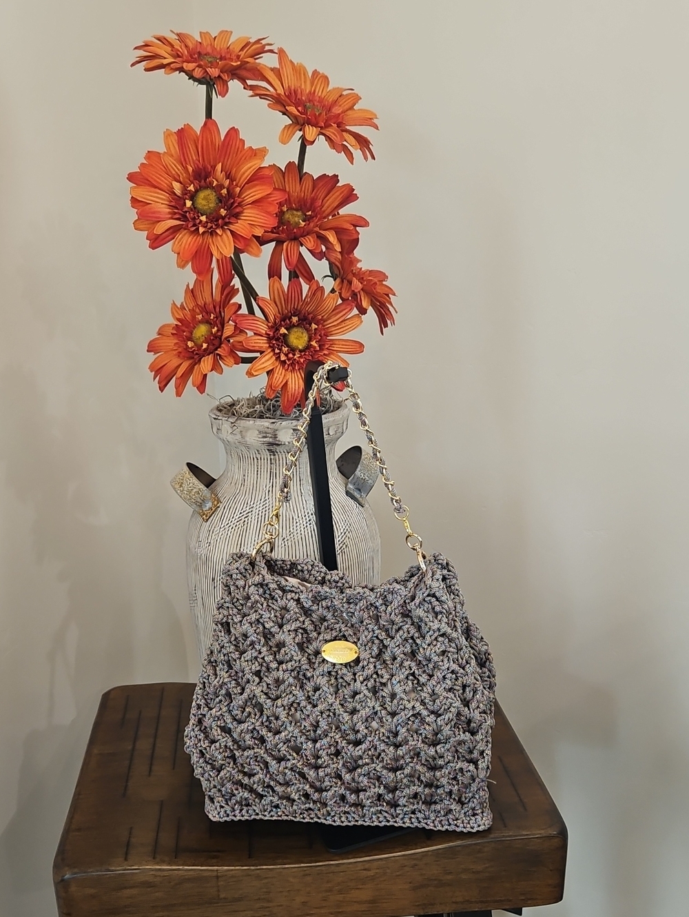 Hand Crocheted Evening Bag with Gold Chain.  Hand Crocheted By Me!